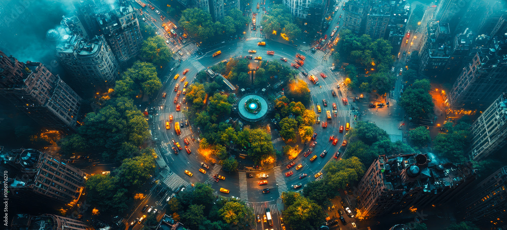 Poster ai-managed urban traffic in aerial cityscape with efficient flow and modern architecture