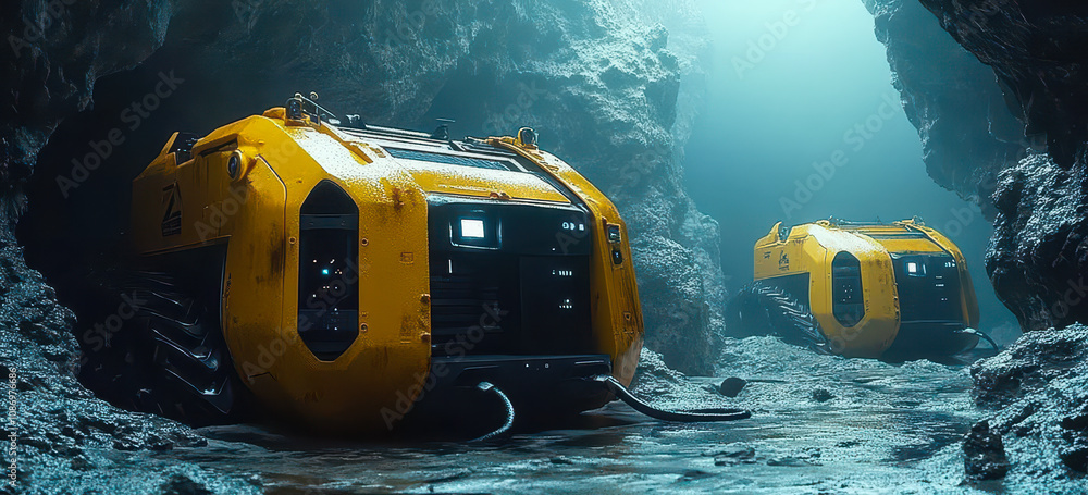 Poster autonomous ai mining robots exploring deep-sea and underground mineral resources
