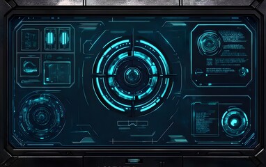 Futuristic Technology Control Panel with Electric Blue Elements and Interactive Displays for Sci-Fi Conceptualization and Advanced User Interfaces