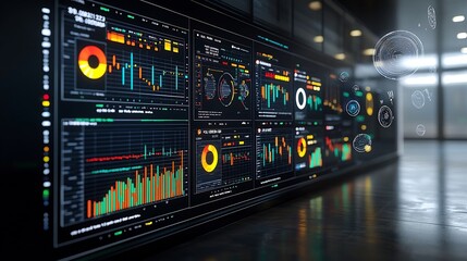 Silhouetted business figures or professionals observing a modern digital communication network with interactive 3D data visualization charts