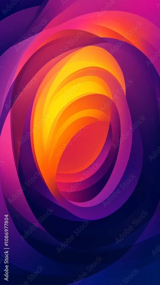 Poster a colorful abstract pattern showcases swirling curves in shades of purple and yellow, creating a dyn
