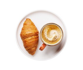 Cappuccino coffee and fresh croissant