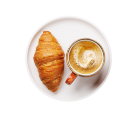 Cappuccino coffee and fresh croissant