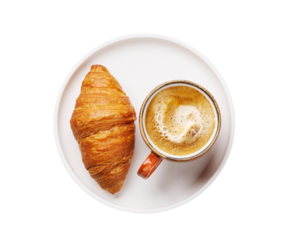 Cappuccino coffee and fresh croissant
