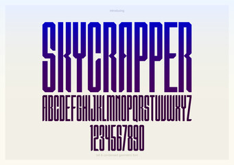 Urban massive condensed geometric font for logos and emblems, tall minimal strong vector typeface, typography with no round elements, only corners and straight lines geometry.