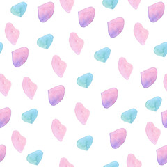 blue and pink petals seamless pattern watercolor illustration isolated on white background base for tableware textile design