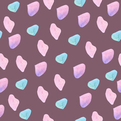 blue and pink petals seamless pattern watercolor illustration isolated on gray background base for tableware textile design
