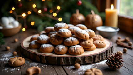 Charming Display of Freshly Baked Tyrolean Lebkuchen in a Rustic Alpine Kitchen Adorned for the Holidays
