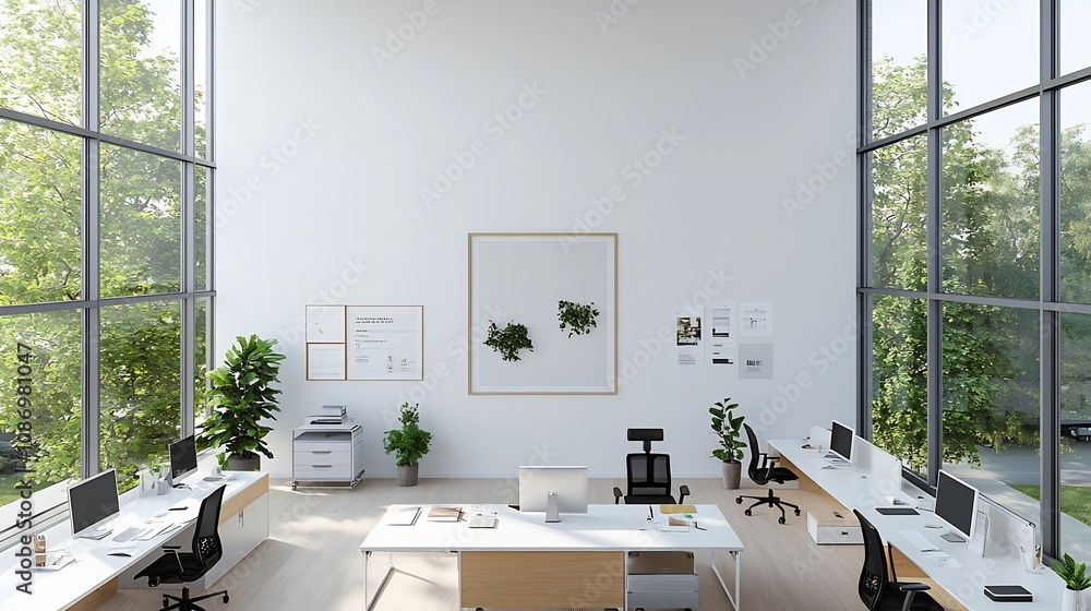 Poster Minimalist interior frame mockup with poster on wall and aerial view of a professional modern workspace setup in a 3D rendered scene  Clean simple and stylish design for product display presentation