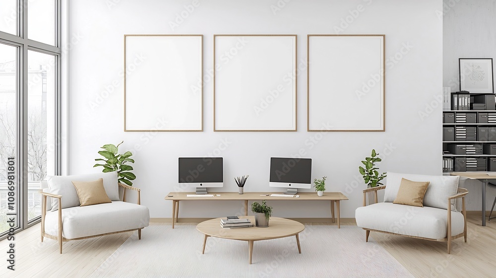 Leinwandbilder minimalist and cozy home office workspace in 3d render with aerial view of organized desk setup and 