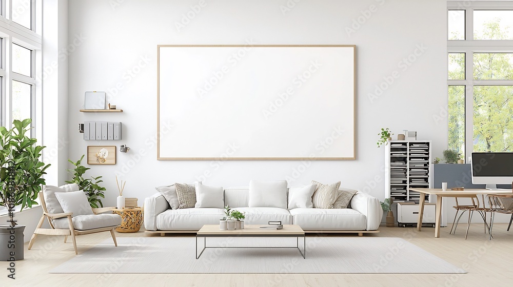 Poster elegant wall poster mockup showcasing a cozy home interior with modern furniture and decor alongside