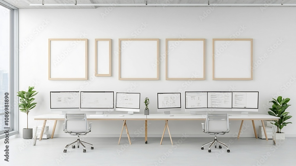 Poster minimalist wall frame mockup with house decor accessories and an aerial view of a stylish profession