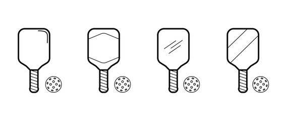 pickleball set design, racket and ball, simple outline style, editable vector eps 10.