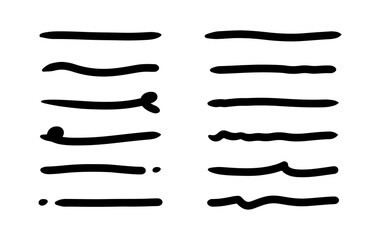 Brush underline stroke set. Mark brush line paint vector stroke. Hand drawn texture pencil, pen underline. Vector illustration