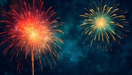Fototapeta premium Colorful fireworks bursting in the night sky celebrating Canada Day 