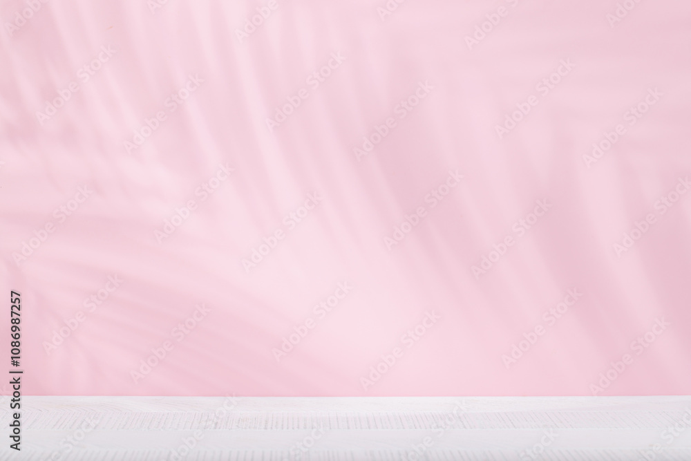 Aufkleber Template with empty table and wall with natural plant shadow and sunny glare