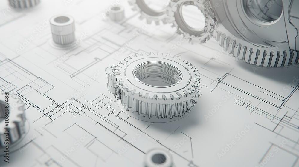 Poster detailed blueprint of mechanical gears and machinery components representing engineering design and 
