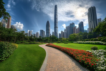 Obraz premium A beautiful park with green grass flowers