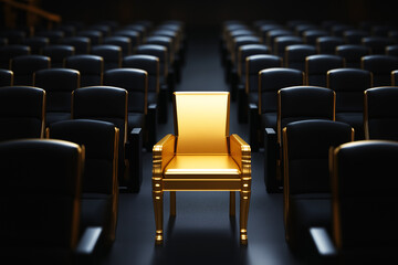 Naklejka premium Golden chair spotlight in empty theater design modern dark environment artistic concept