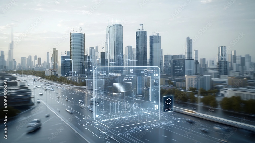 Poster of a futuristic cityscape powered by innovative smart grids energy storage systems and sustainable u