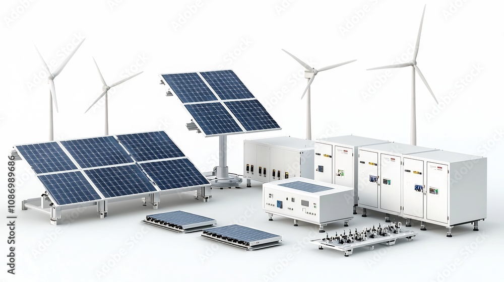 Poster innovative smart energy hub featuring solar cells wind turbines and advanced energy storage systems 