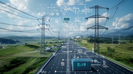 Sustainable Energy Smart Grid Control Center with Large Scale Battery Systems for Optimized Power Supply and Demand  Advanced electrical infrastructure and technology for efficient reliable