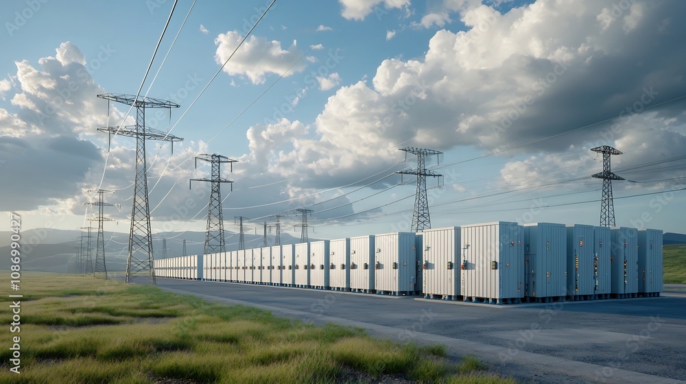 Poster efficient smart grid with renewable energy storage stations powering sustainable electricity distrib