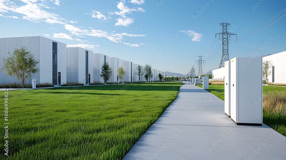 Aufkleber Smart Neighborhood Powered by Integrated Energy Storage and Grid Systems for Optimized Electricity Use and Grid Stability