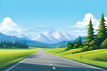 Mountain landscape with waterfall. Vector illustration in flat cartoon style. Farmhouse Landscape Illustration with Underground Roots

