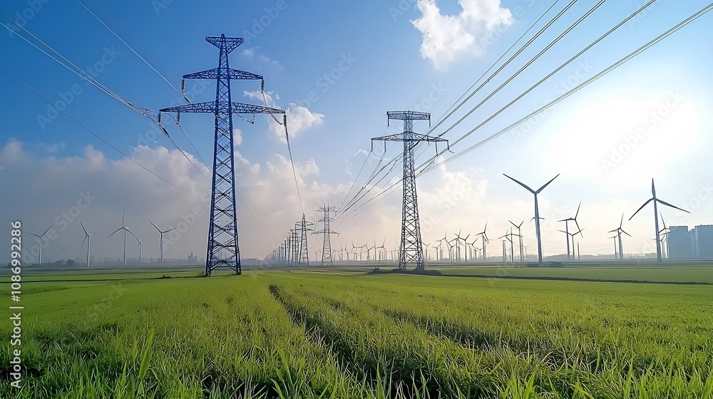 Aufkleber Efficient smart grid power distribution between renewable and fossil based energy sources powered by advanced algorithm for optimized energy management and sustainability