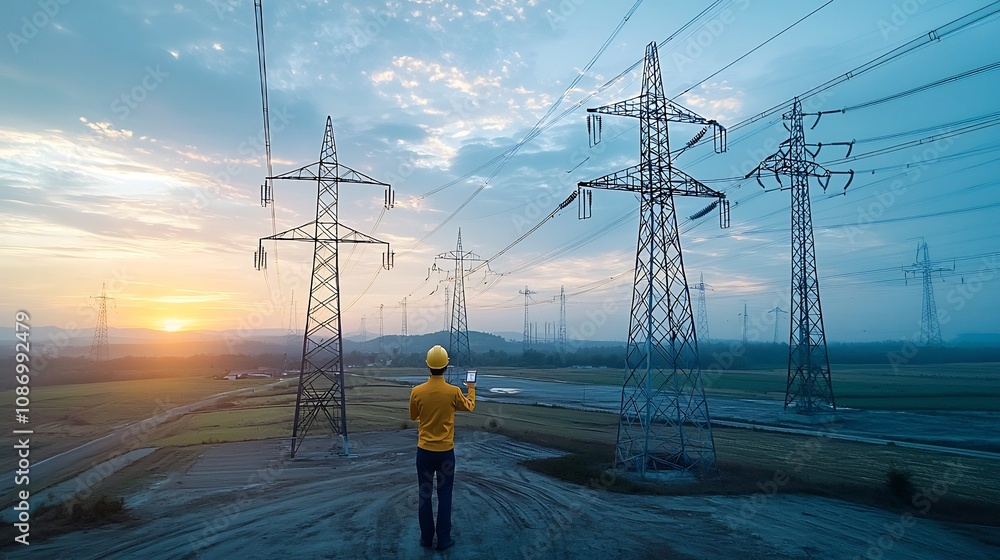 Poster Conceptual of an advanced AI powered energy management system that dynamically balances the supply from renewable and non renewable sources to achieve peak efficiency and optimization of the power