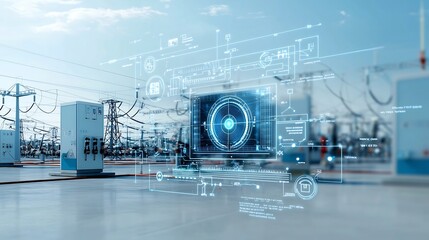 Conceptual AI powered renewable and non renewable energy management system balancing power supply for peak efficiency and optimization  Futuristic digital dashboard and analytics interface