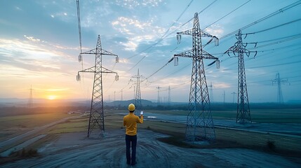 Conceptual of an advanced AI powered energy management system that dynamically balances the supply from renewable and non renewable sources to achieve peak efficiency and optimization of the power