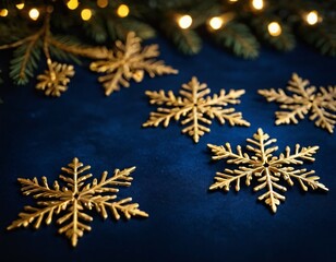 dark blue Christmas background with golden snowflakes