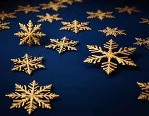 dark blue Christmas background with golden snowflakes