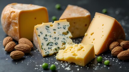 Синий сыр с плесенью на доске,