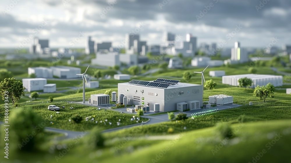 Aufkleber futuristic cityscape depicting a smart city with renewable energy sources such as solar wind and hyd