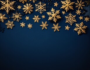 dark blue Christmas background with golden snowflakes
