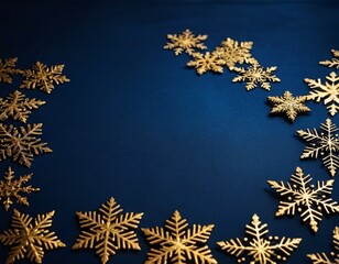 dark blue Christmas background with golden snowflakes