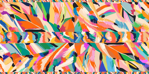 Artistic exotic colourful ethnic pattern. Unique abstract leaves collage print. Fashionable template for design. 