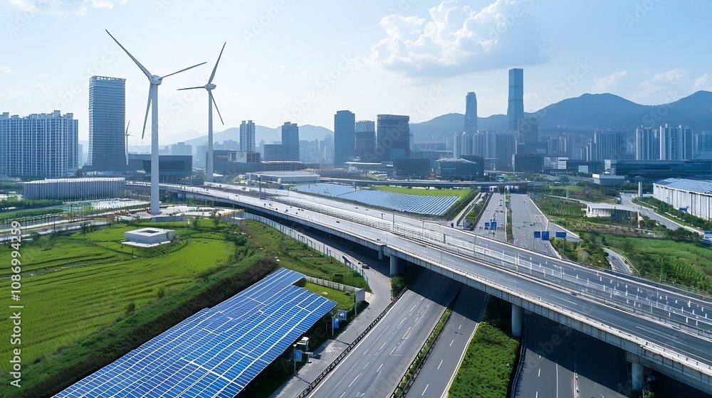 Aufkleber innovative smart infrastructure leveraging renewable energy sources like solar and wind power with e
