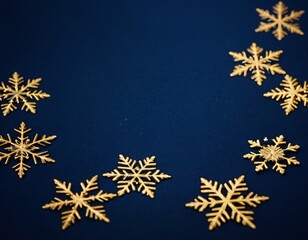 dark blue Christmas background with golden snowflakes