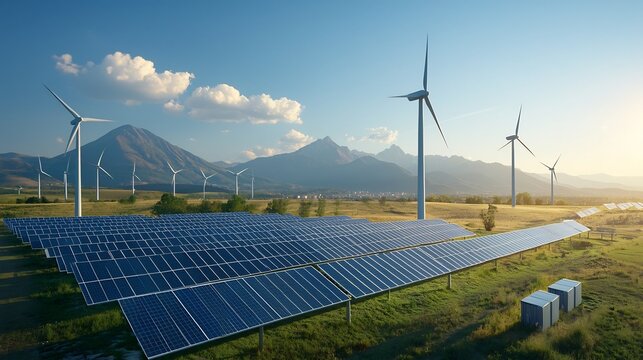 Sustainable energy infrastructure utilizing renewable sources like solar and wind power with advanced storage solutions to support urban sustainability and a greener more efficient future for cities