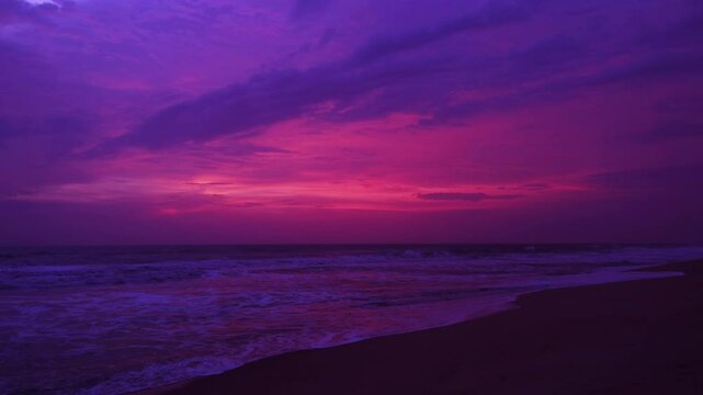 Beautiful evening sunset in bech, Pink in color, 4K resolution video