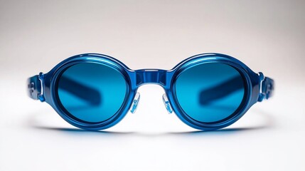Blue round sunglasses isolated on white background.