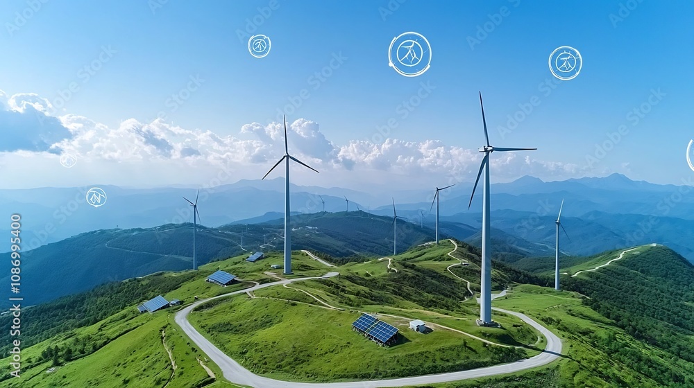 Aufkleber Smart Grid Network Balancing Renewable Energy with Efficient Storage Solutions to Ensure Stable and Reliable Power Supply for Sustainable Energy Systems