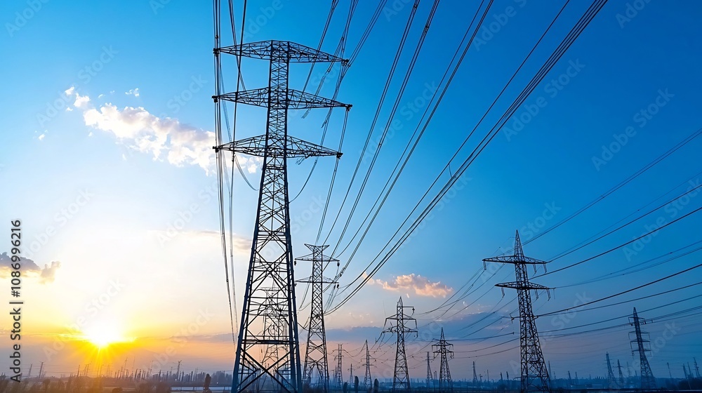Poster Conceptual image of smart grid energy management system powered by renewable energy sources and effective storage solutions for efficient sustainable