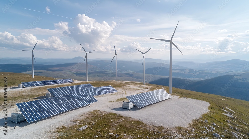 Poster conceptual image showcasing smart grid energy management system powered by renewable energy sources 