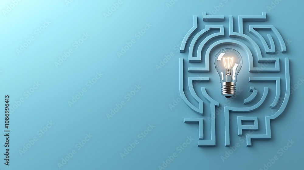 Aufkleber Illuminated Labyrinth A Blueprint for Creative Problem Solving  This abstract design depicts a maze like structure with a light bulb shining a path