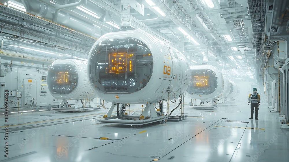Fototapete charismatic engineer s compact energy storage pods with responsive control surfaces and shimmering p